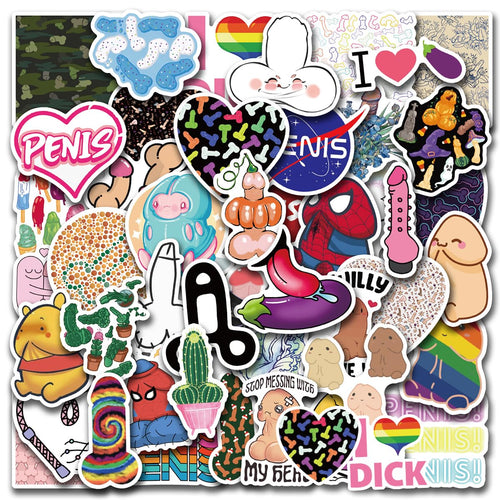 UBOFUGS 50Pcs Cute Dick Vinyl Sticker Waterproof Vinyl Stickers for Aldult Funny Penis Decal Vinyl for Water Bottle Car Laptop Phone Skateboard