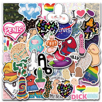 UBOFUGS 50Pcs Cute Dick Vinyl Sticker Waterproof Vinyl Stickers for Aldult Funny Penis Decal Vinyl for Water Bottle Car Laptop Phone Skateboard